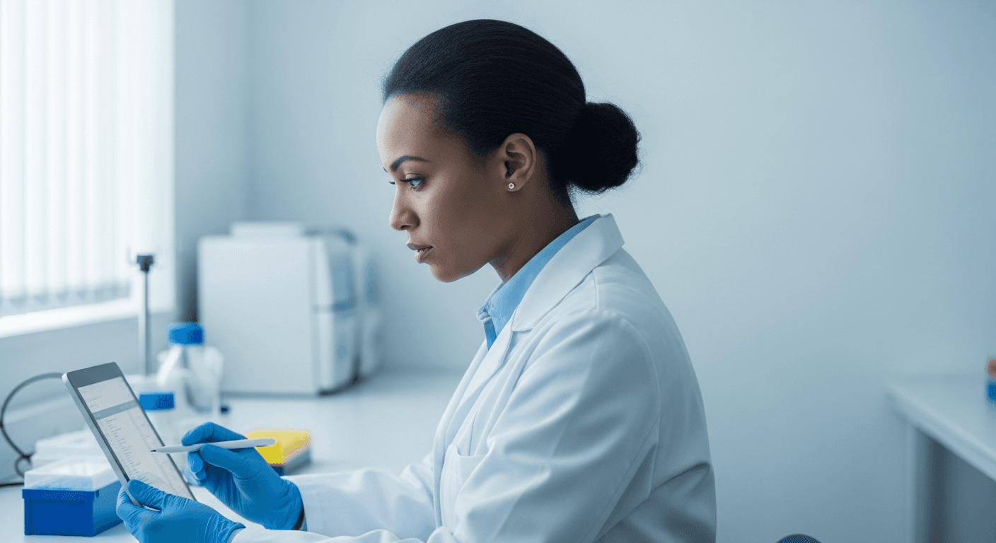 Medical laboratory scientist reviewing clinical test results